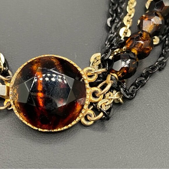 Vintage Brown Glass Multistrand Necklace in Black and Gold Chain - Picture 3 of 7